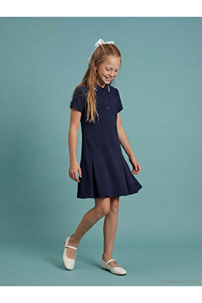 LC Waikiki Esvab • Modern & Distinctive Pleated Turn-Down Collar Girls' Dress