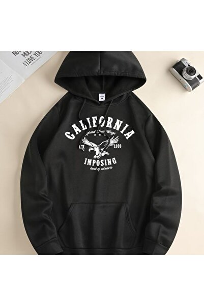 COZYWEAR سويت شيرت أسود كبير الحجم للجنسين مع قلنسوة، مطبوع بجودة عالية، مريح...