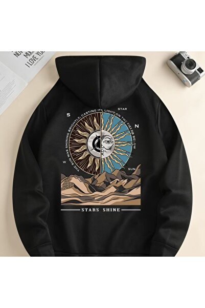 COZYWEAR سويت شيرت أسود كبير الحجم للجنسين مع قلنسوة، مطبوع بجودة عالية، مريح...
