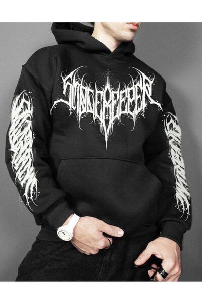 COZYWEAR سويت شيرت أسود كبير الحجم للجنسين مع قلنسوة، مطبوع بجودة عالية، مريح...
