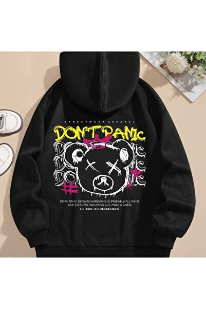 COZYWEAR سويت شيرت أسود كبير الحجم للجنسين مع قلنسوة، مطبوع بجودة عالية، مريح...