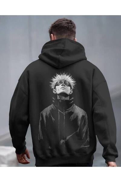 COZYWEAR سويت شيرت أسود كبير الحجم للجنسين مع قلنسوة، مطبوع بجودة عالية، مريح...