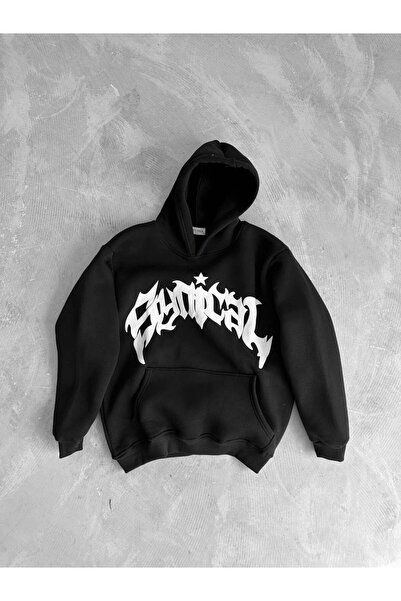 COZYWEAR سويت شيرت أسود كبير الحجم للجنسين مع قلنسوة، مطبوع بجودة عالية، مريح...