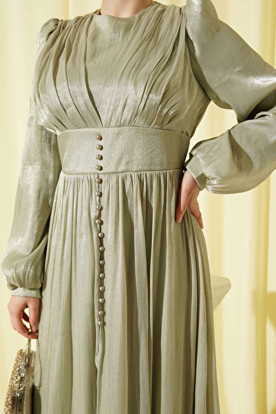 Burcia Pearl Detailed Draped Evening Dress