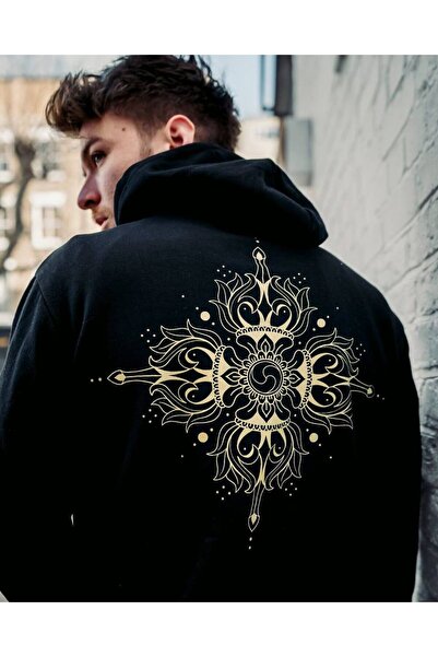 COZYWEAR سويت شيرت أسود كبير الحجم للجنسين مع قلنسوة، مطبوع بجودة عالية، مريح...