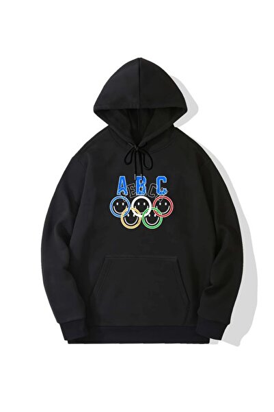 COZYWEAR سويت شيرت أسود كبير الحجم للجنسين مع قلنسوة، مطبوع بجودة عالية، مريح...
