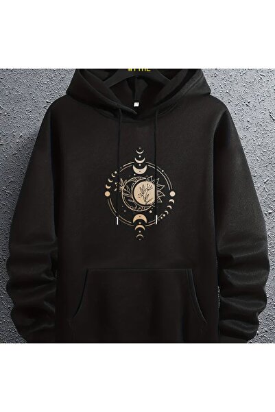 COZYWEAR سويت شيرت أسود كبير الحجم للجنسين مع قلنسوة، مطبوع بجودة عالية، مريح...