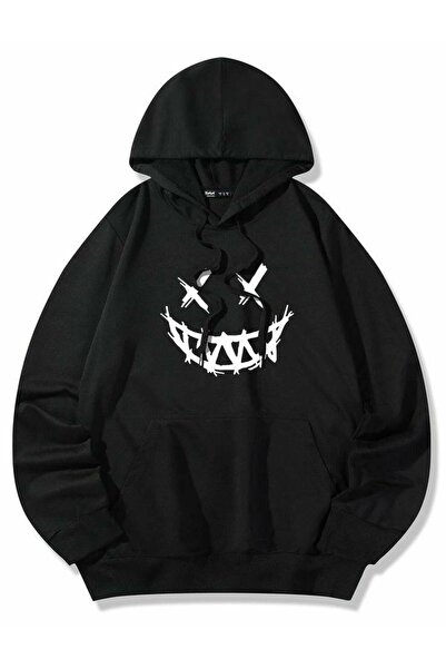 COZYWEAR سويت شيرت أسود كبير الحجم للجنسين مع قلنسوة، مطبوع بجودة عالية، مريح...