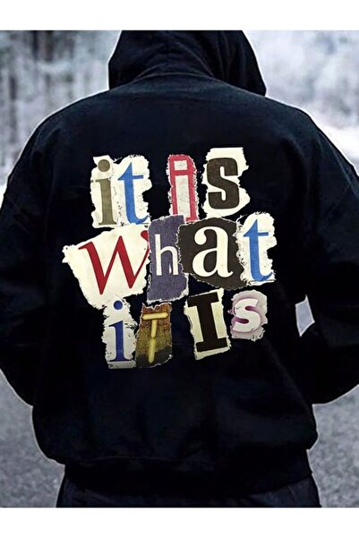 COZYWEAR سويت شيرت أسود كبير الحجم للجنسين مع قلنسوة، مطبوع بجودة عالية، مريح...