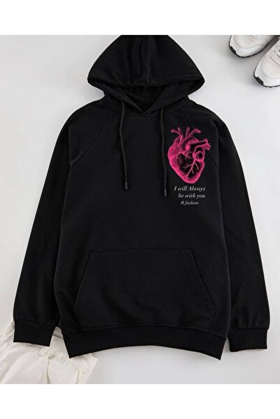 COZYWEAR سويت شيرت أسود كبير الحجم للجنسين مع قلنسوة، مطبوع بجودة عالية، مريح...