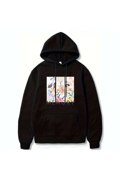 COZYWEAR سويت شيرت أسود كبير الحجم للجنسين مع قلنسوة، مطبوع بجودة عالية، مريح...