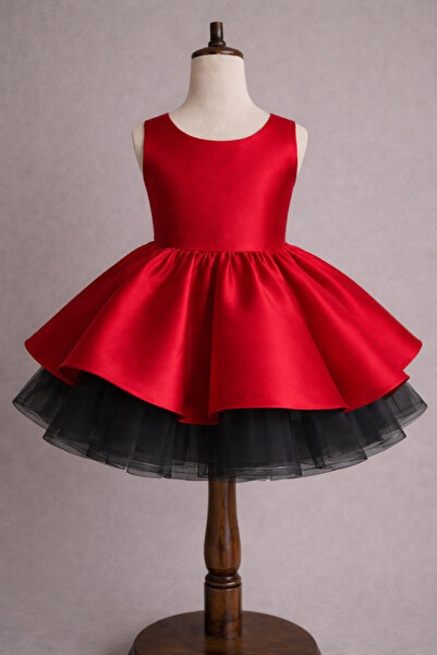MUSGEM Special Design Red Color Sleeveless Bow and Tulle Detailed Girls Eveni...