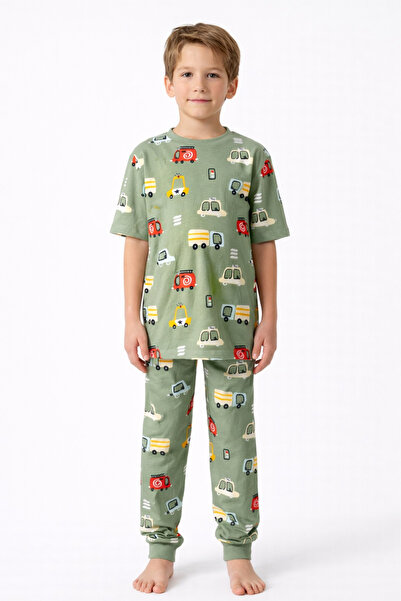 Krazber Set de pijamale pentru copii, cu mâneci scurte, din bumbac imprimat
