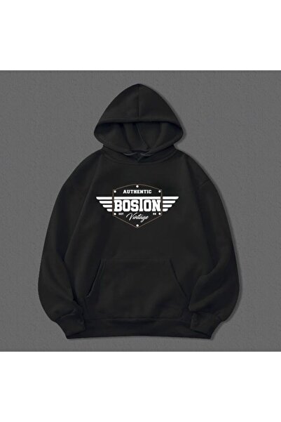 COZYWEAR سويت شيرت أسود كبير الحجم للجنسين مع قلنسوة، مطبوع بجودة عالية، مريح...