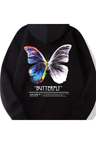 COZYWEAR سويت شيرت أسود كبير الحجم للجنسين مع قلنسوة، مطبوع بجودة عالية، مريح...