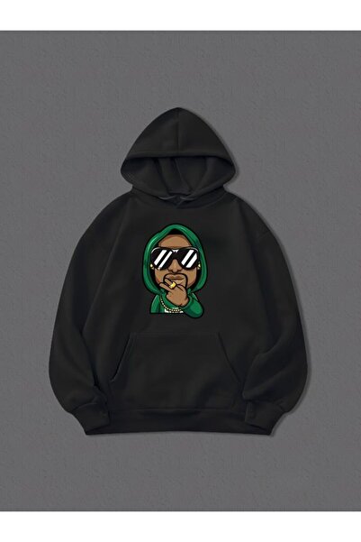 COZYWEAR سويت شيرت أسود كبير الحجم للجنسين مع قلنسوة، مطبوع بجودة عالية، مريح...