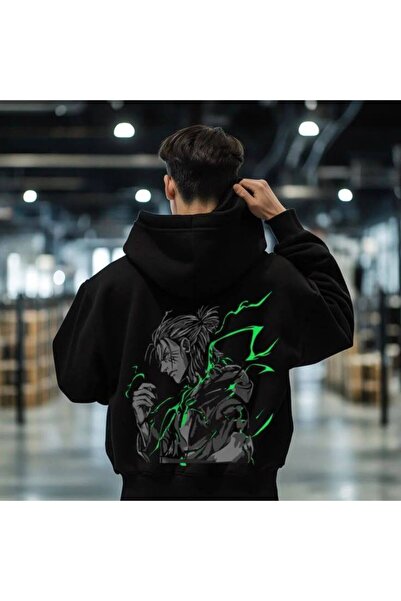 COZYWEAR سويت شيرت أسود كبير الحجم للجنسين مع قلنسوة، مطبوع بجودة عالية، مريح...