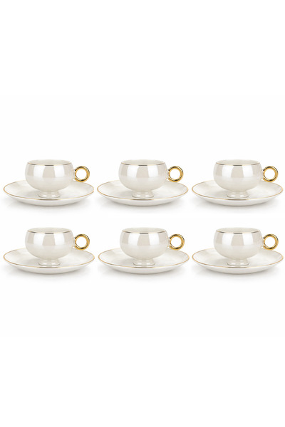 welcomein 6 Kişilik 12 Parça İnce Formlu Porselen Altın Halkalı Türk Kahvesi ...