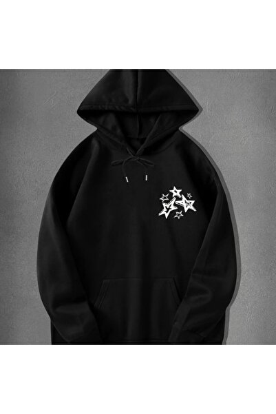 COZYWEAR سويت شيرت أسود كبير الحجم للجنسين مع قلنسوة، مطبوع بجودة عالية، مريح...