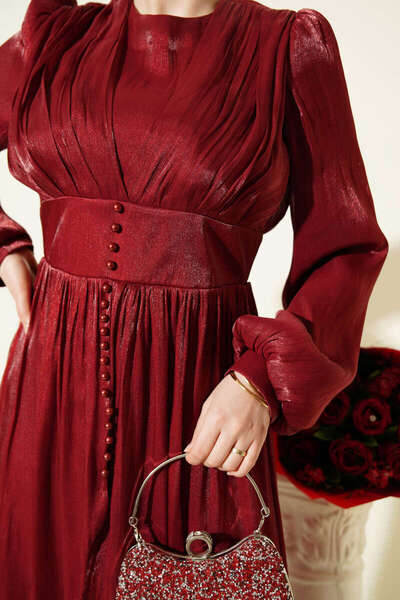 Burcia Pearl Detailed Draped Evening Dress