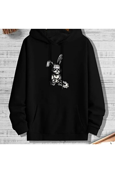 COZYWEAR سويت شيرت أسود كبير الحجم للجنسين مع قلنسوة، مطبوع بجودة عالية، مريح...