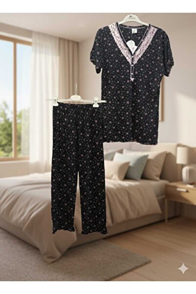 Andrella Women's 80% Bamboo 20% Cotton V-Neck Lace Capri Pajama Set - Floral ...