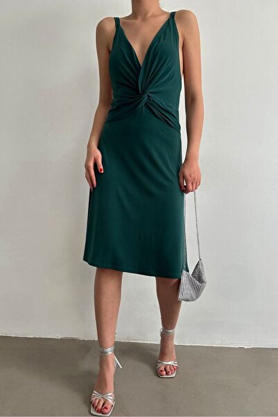 Caddebostan Moda V-Neck Strappy Backless Knot Detailed Above Knee Mini Dress