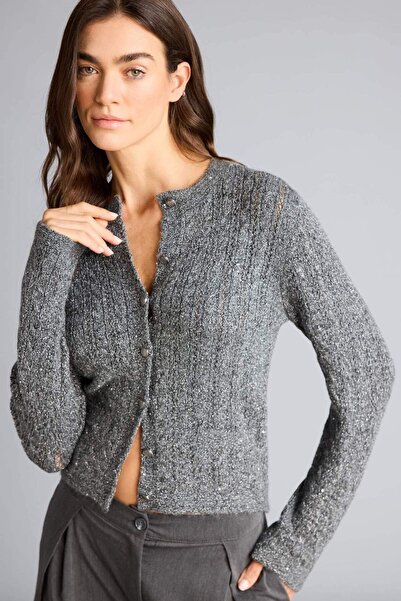DeFacto Regular Fit Crew Neck Openwork Cardigan H3795Ax26Sp