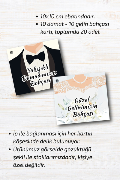 Metranya Gelin Damat Bohça Kartı, 20 Adet Söz Nişan Bohça Etiketi Çeyiz Kutusu Kolisi Bohça Çeyiz Hediyelik