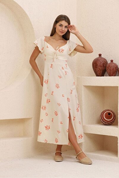 Caddebostan Moda Patterned Sleeve Ruffle Detailed Chest Tie Slit Madonnyaka M...