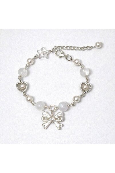 sleyshop Moonstone Natural Stone Star Bow Coquette Heart Pearl Bead Bracelet
