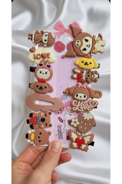 LO ADORO Σετ αγκράφες για κορίτσια και μωρά σε καφέ απόχρωση με αρκουδάκια 14...