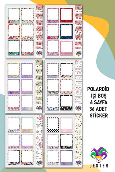 Jester Polaroid 6'li Sticker, Çıkartma, Günlük, Ajanda, Planlayıcı, Bullet, J...