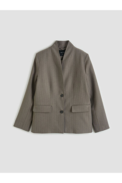 LC Waikiki Brown shawl collar striped women's blazer jacket by gülüs gi̇yi̇m