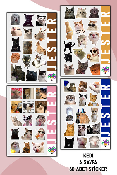 Jester Kediler 4'Lü Sticker, Çıkartma, Günlük, Ajanda, Planlayıcı, Bullet, Jo...