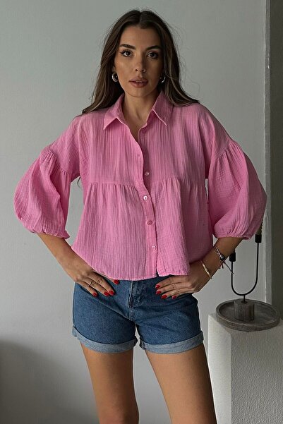 bacc Pink Short Sleeve Muslin Fabric Premium Shirt