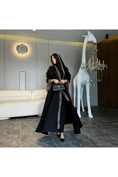 Noon Noora Leopard Print Patchwork Fashion Abaya with Headscarf Two-piece Set