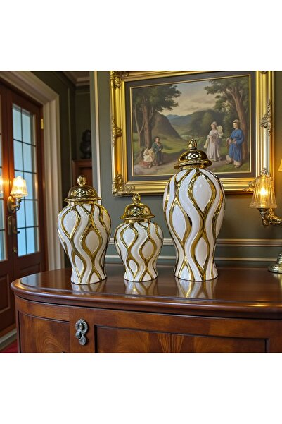 Sleep Nova Golden Flow Gold Dekoratif Küp Seti – Üçlü Beyaz Altın Salon Konso...