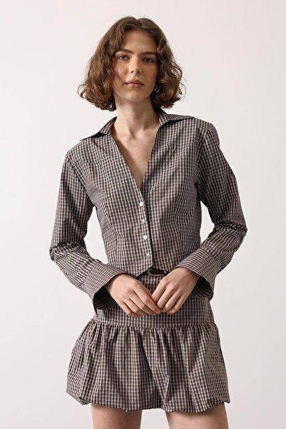 bacc Coffee Gingham Patterned Fit Shirt