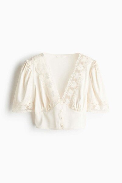 H&M Cropped lace-trimmed top