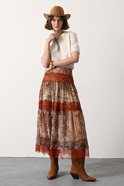 bacc Women's Multi Lace Detailed Patterned Maxi Skirt Bcry-261273