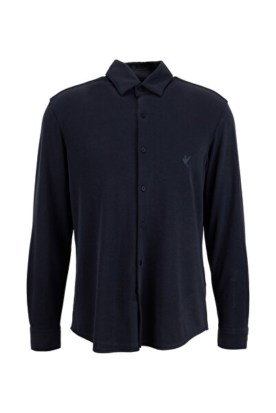 Fabrika Slim Fit Alttan Britli Yaka Düz Siyah Erkek Gömlek F6SM-GML 2606