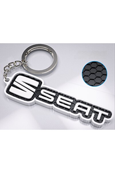 lucien vela Seat Compatible 3D Embossed Lettered Keychain - White Framed with...