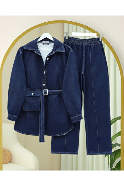 nedo7 Denim Suit with Bag Pockets and Green Trousers - Navy
