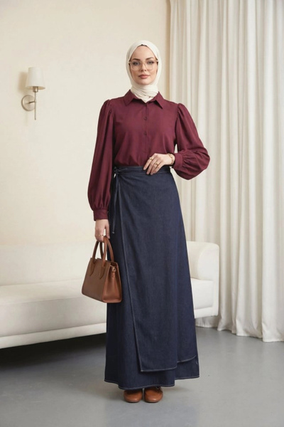 nedo7 Balloon Cuff Short Poplin Shirt - Burgundy