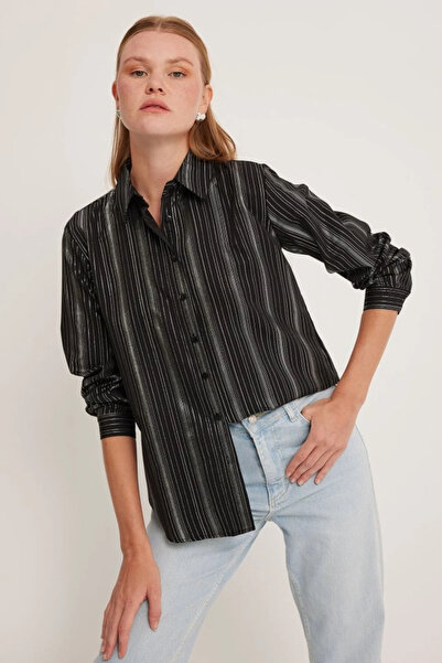 nedo7 Black Striped Foil Patterned Shirt 20253