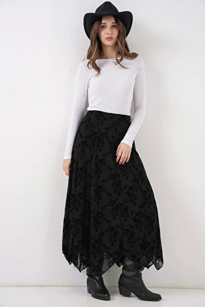 nedo7 Patterned Lined Skirt 8059 - Black