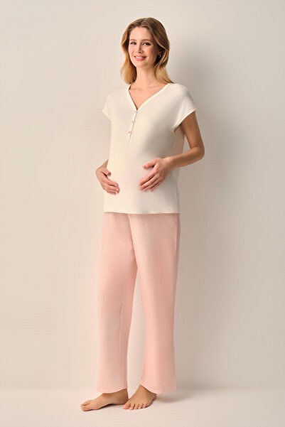 SUWEN Stripe Hamile Lohusa Pijama Takımı