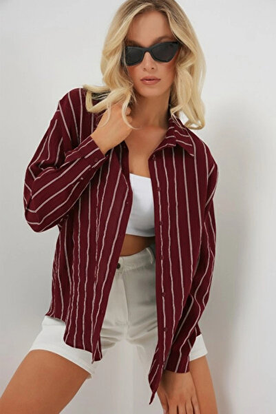 nedo7 Striped Oversize Shirt 20293 - Claret Red