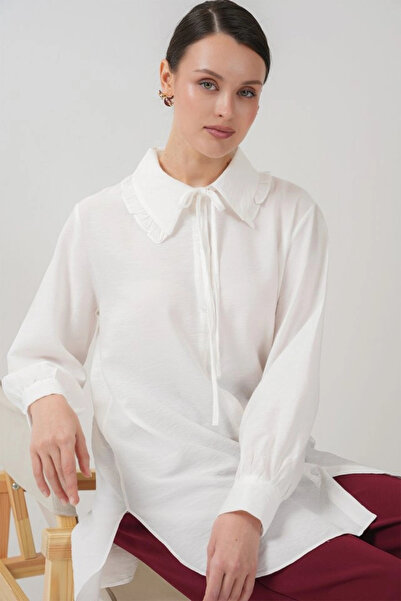 nedo7 Frilly Long Shirt Tunic 5952 - White